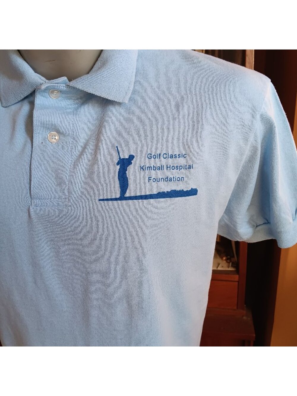 True Vintage Polo Shirt SMALL 90s BLUE GOLF GRAPHIC TENNIS KNIT COLLAR STEDMAN